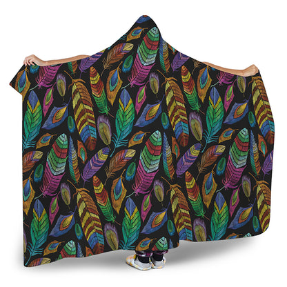 Bohemian Feather Pattern Print Hooded Blanket