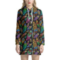 Bohemian Feather Pattern Print Pullover Hoodie Dress