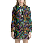 Bohemian Feather Pattern Print Hoodie Dress