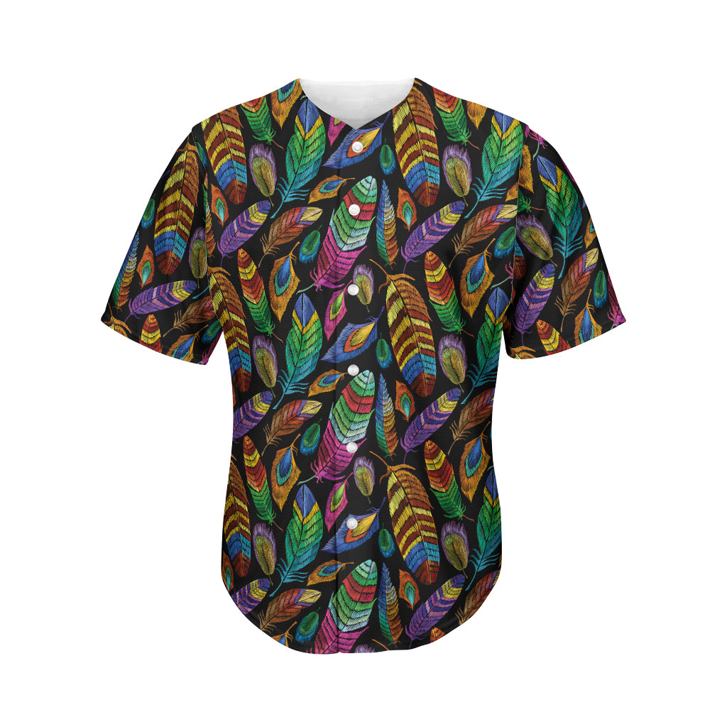 Bohemian Feather Pattern Print Men's Baseball Jersey