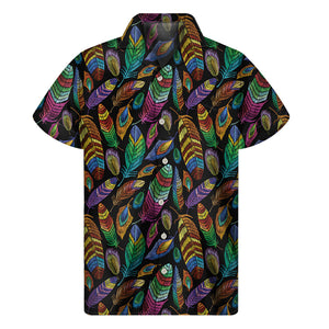 Bohemian Feather Pattern Print Men's Short Sleeve Shirt