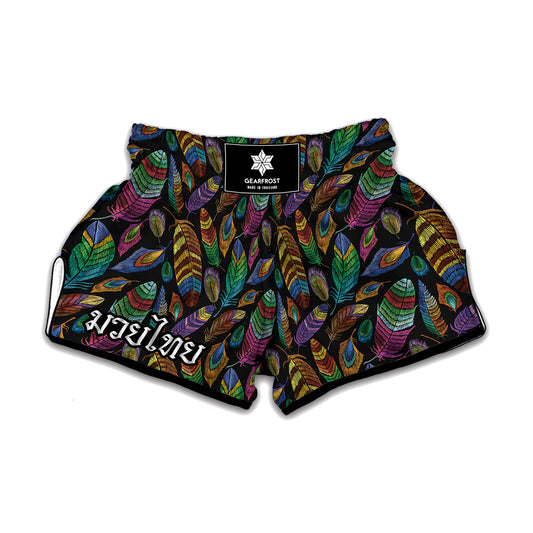 Bohemian Feather Pattern Print Muay Thai Boxing Shorts