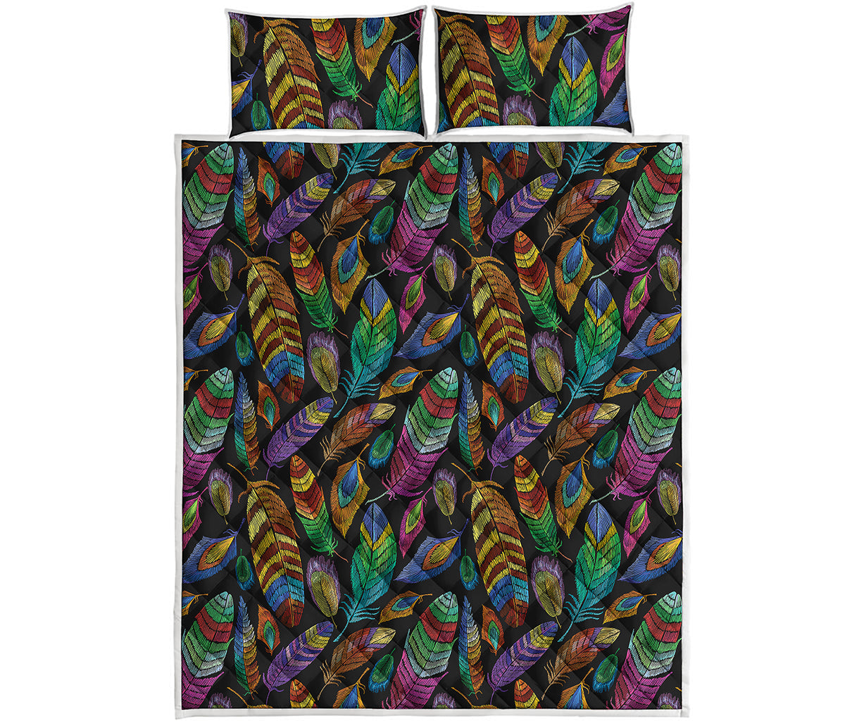Bohemian Feather Pattern Print Quilt Bed Set
