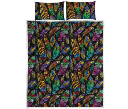 Bohemian Feather Pattern Print Quilt Bed Set