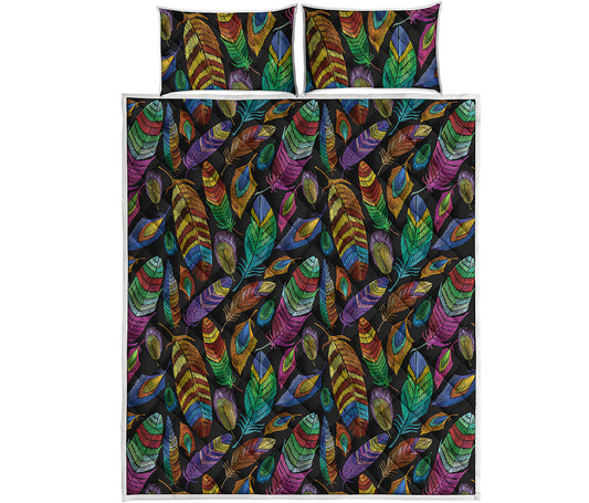 Bohemian Feather Pattern Print Quilt Bed Set