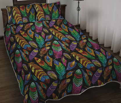Bohemian Feather Pattern Print Quilt Bed Set