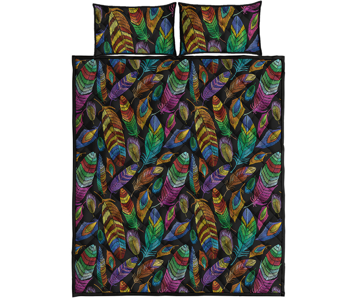 Bohemian Feather Pattern Print Quilt Bed Set