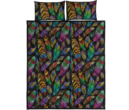 Bohemian Feather Pattern Print Quilt Bed Set