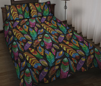 Bohemian Feather Pattern Print Quilt Bed Set