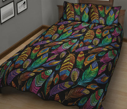 Bohemian Feather Pattern Print Quilt Bed Set