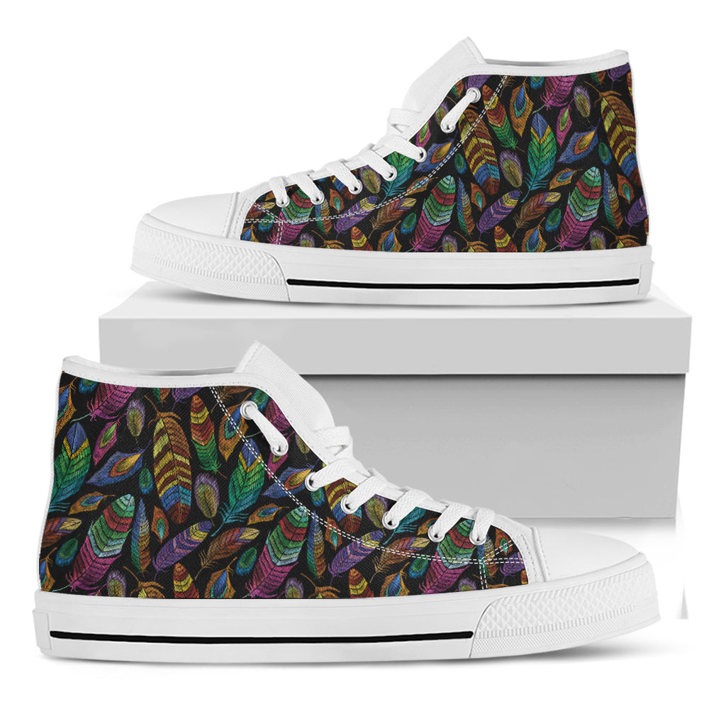 Bohemian Feather Pattern Print White High Top Shoes