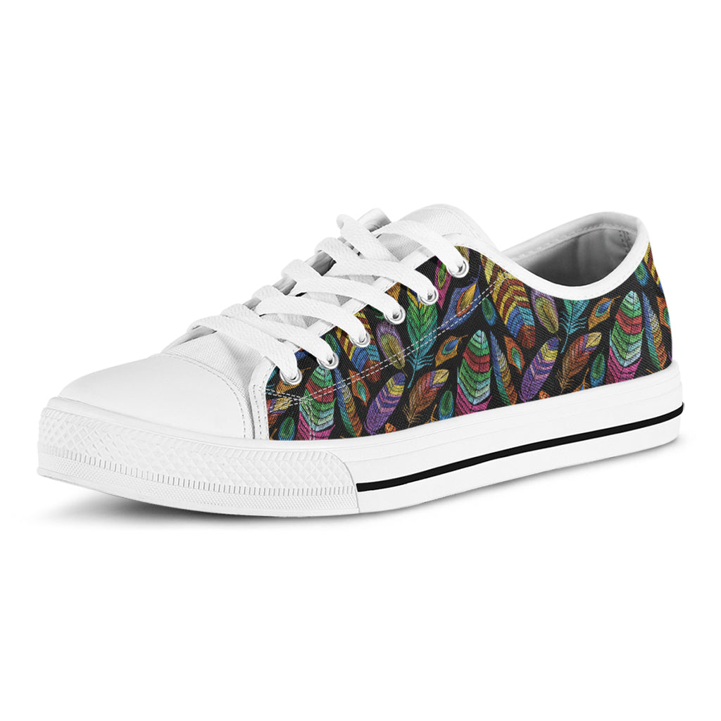 Bohemian Feather Pattern Print White Low Top Shoes