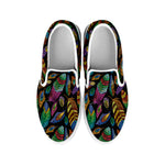 Bohemian Feather Pattern Print White Slip On Shoes