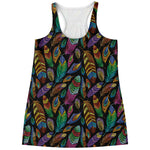 Bohemian Feather Pattern Print Women's Racerback Tank Top