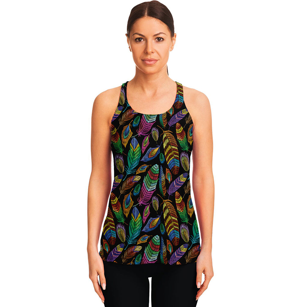 Bohemian Feather Pattern Print Women's Racerback Tank Top