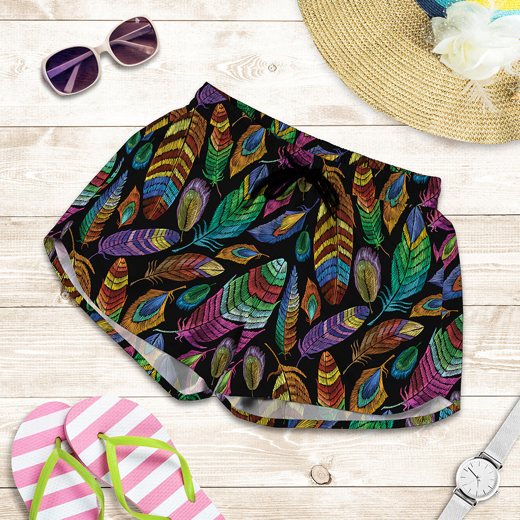 Bohemian Feather Pattern Print Women's Shorts