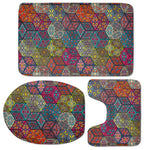 Bohemian Indian Box Pattern Print 3 Piece Bath Mat Set