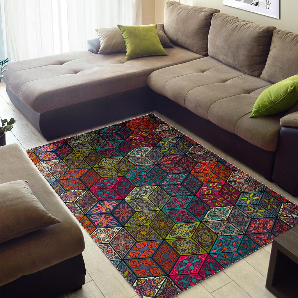 Bohemian Indian Box Pattern Print Area Rug GearFrost