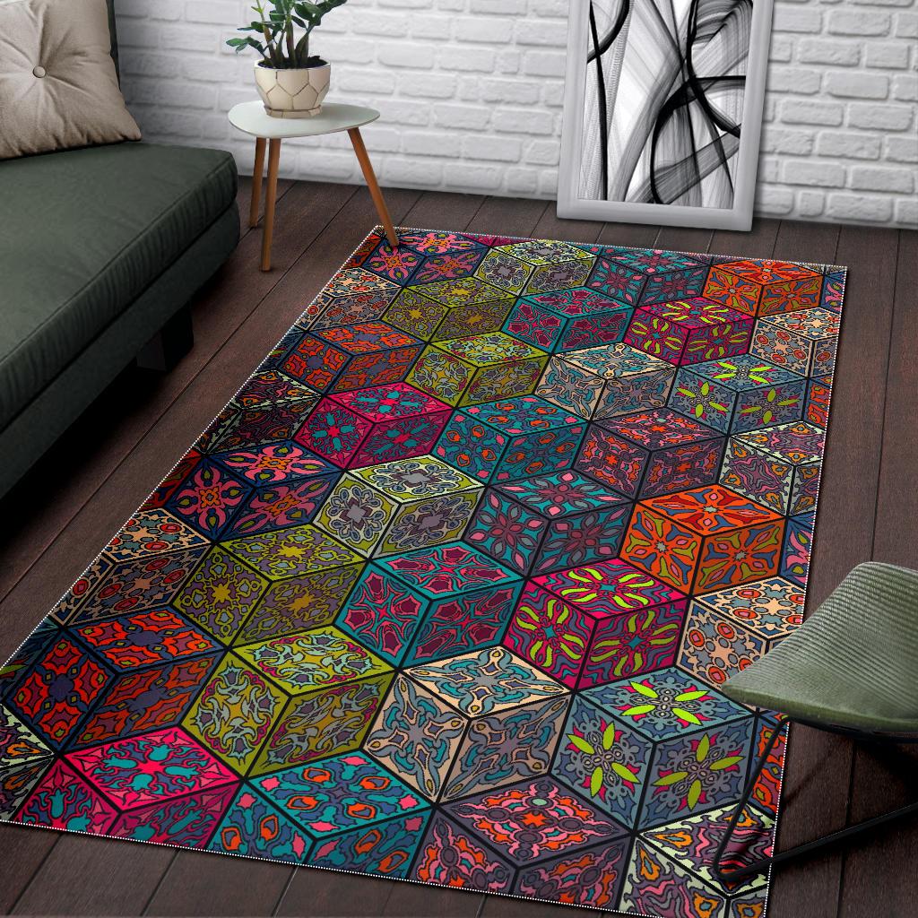 Bohemian Indian Box Pattern Print Area Rug GearFrost
