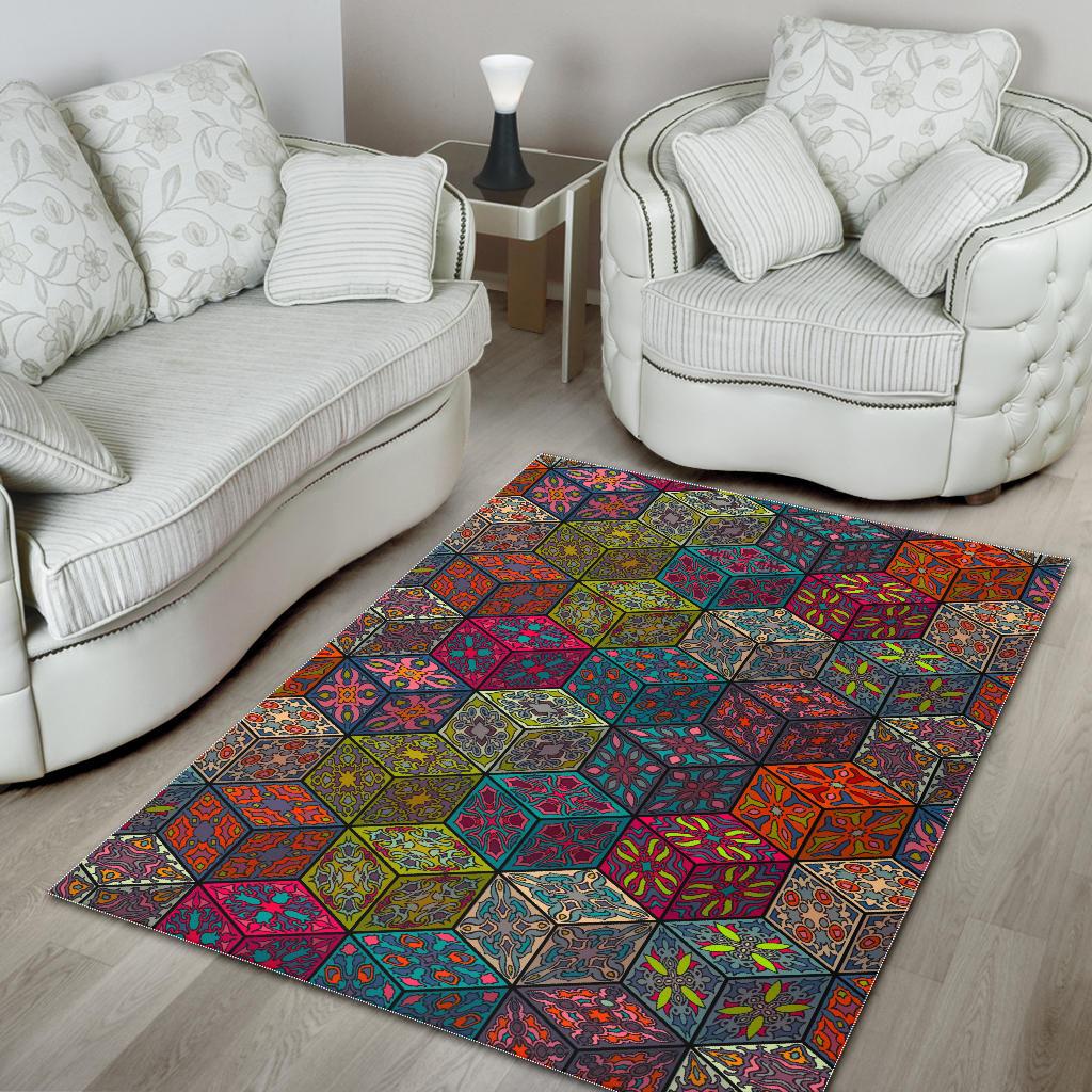 Bohemian Indian Box Pattern Print Area Rug GearFrost