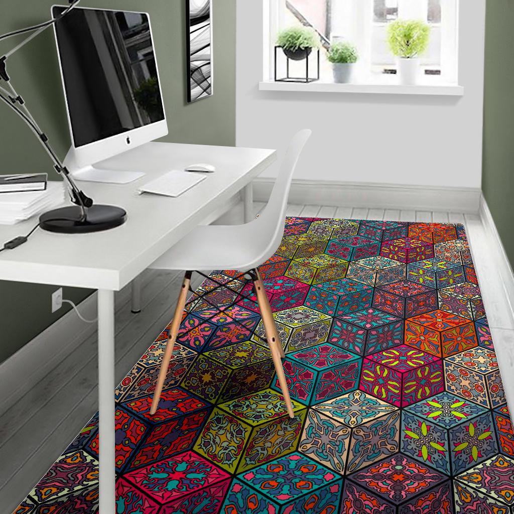 Bohemian Indian Box Pattern Print Area Rug GearFrost