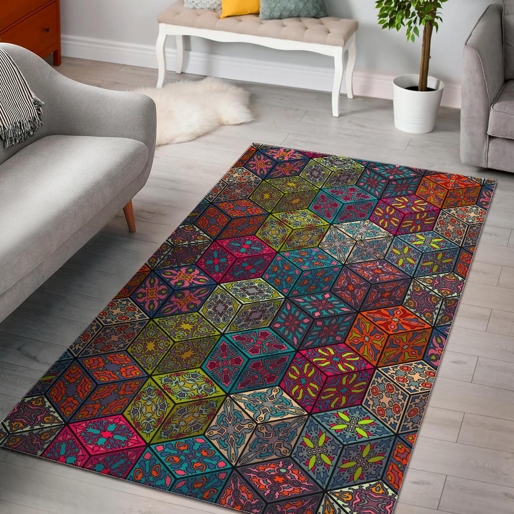 Bohemian Indian Box Pattern Print Area Rug GearFrost
