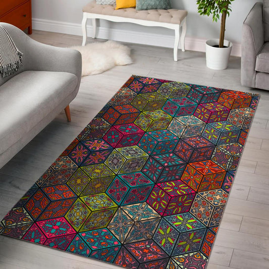 Bohemian Indian Box Pattern Print Area Rug GearFrost