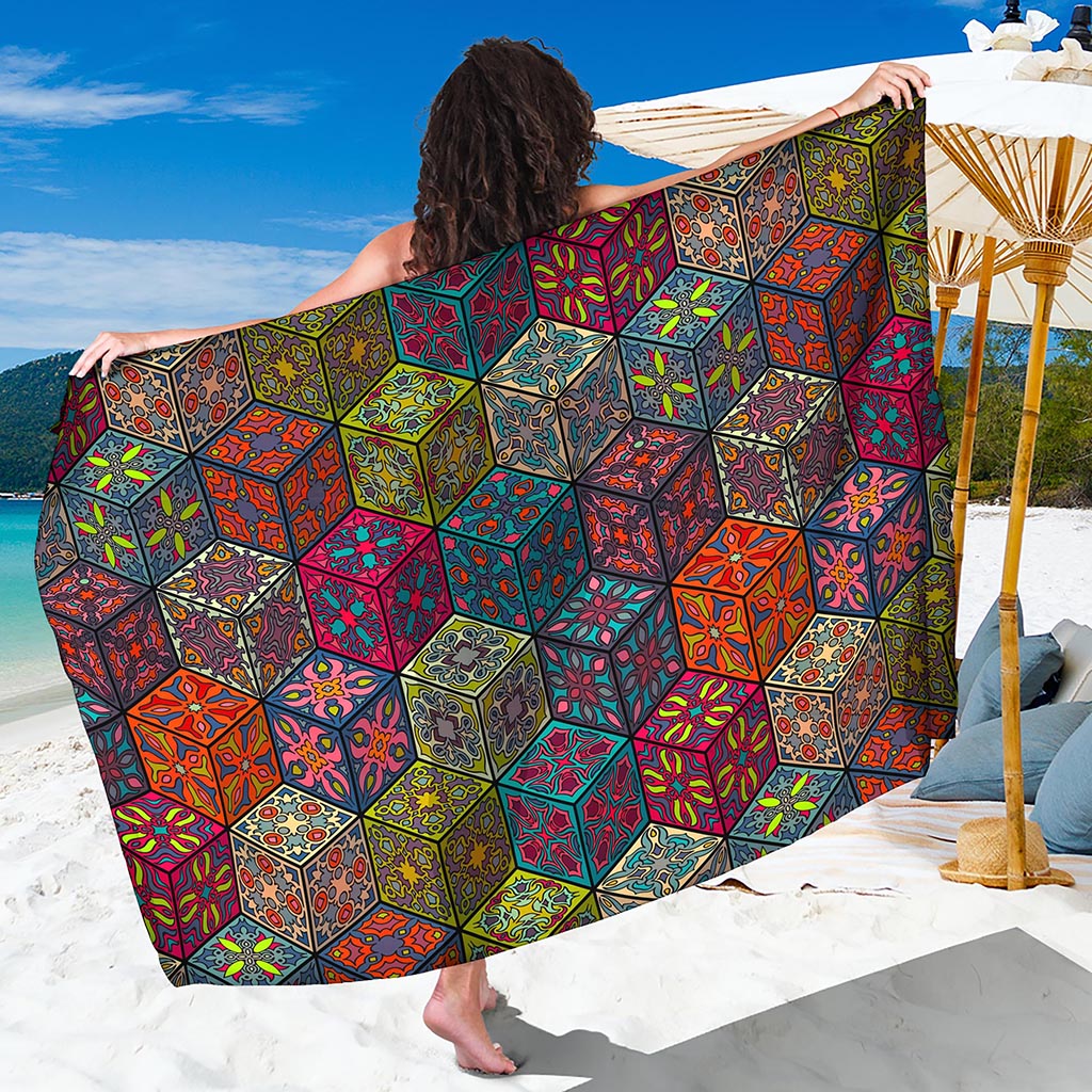 Bohemian Indian Box Pattern Print Beach Sarong Wrap