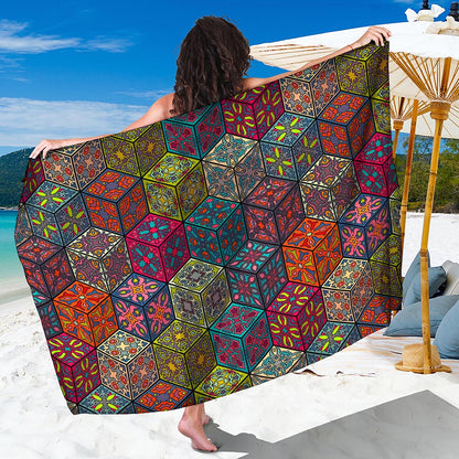 Bohemian Indian Box Pattern Print Beach Sarong Wrap