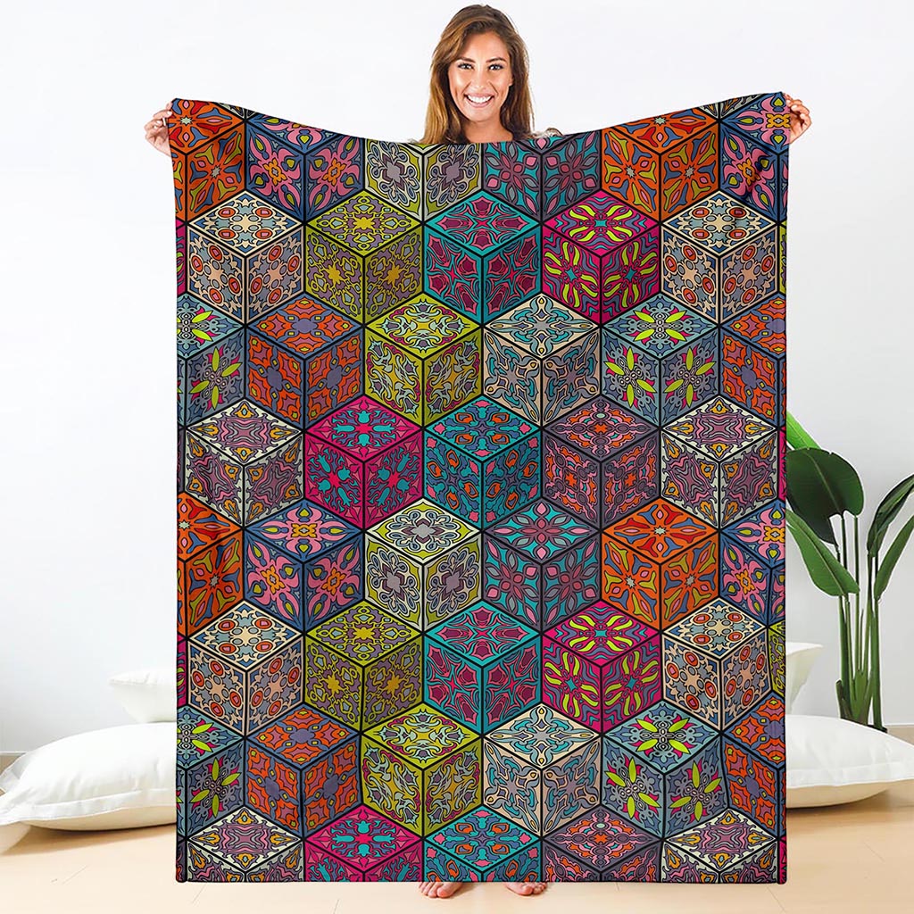 Bohemian Indian Box Pattern Print Blanket