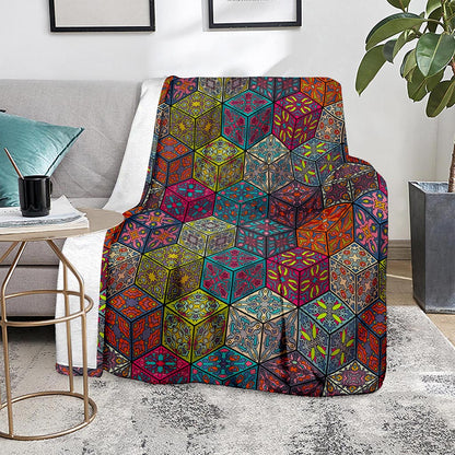 Bohemian Indian Box Pattern Print Blanket