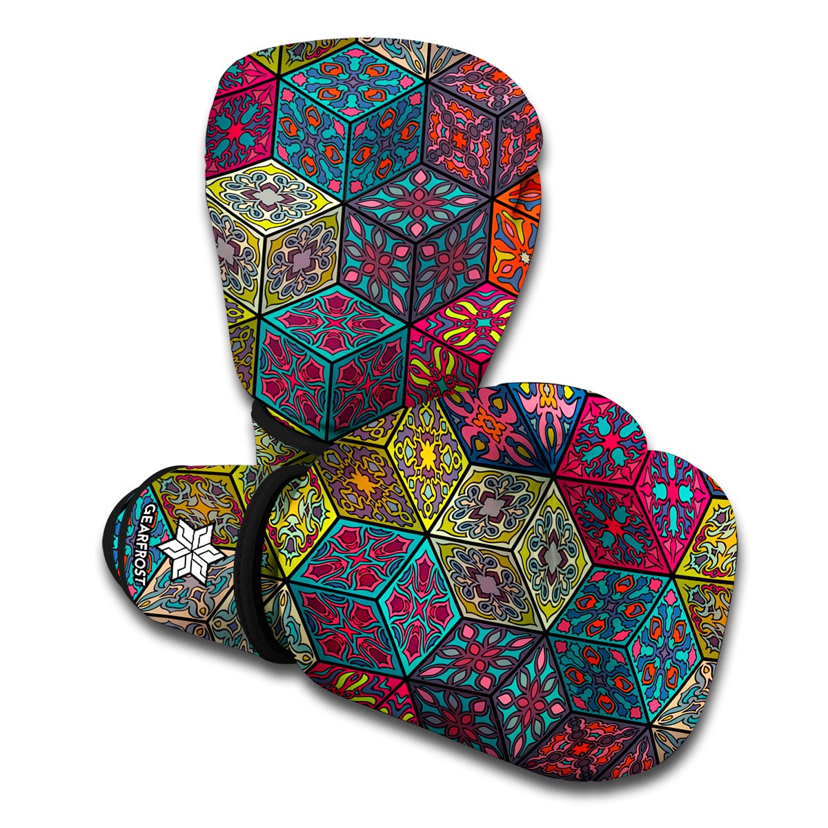 Bohemian Indian Box Pattern Print Boxing Gloves