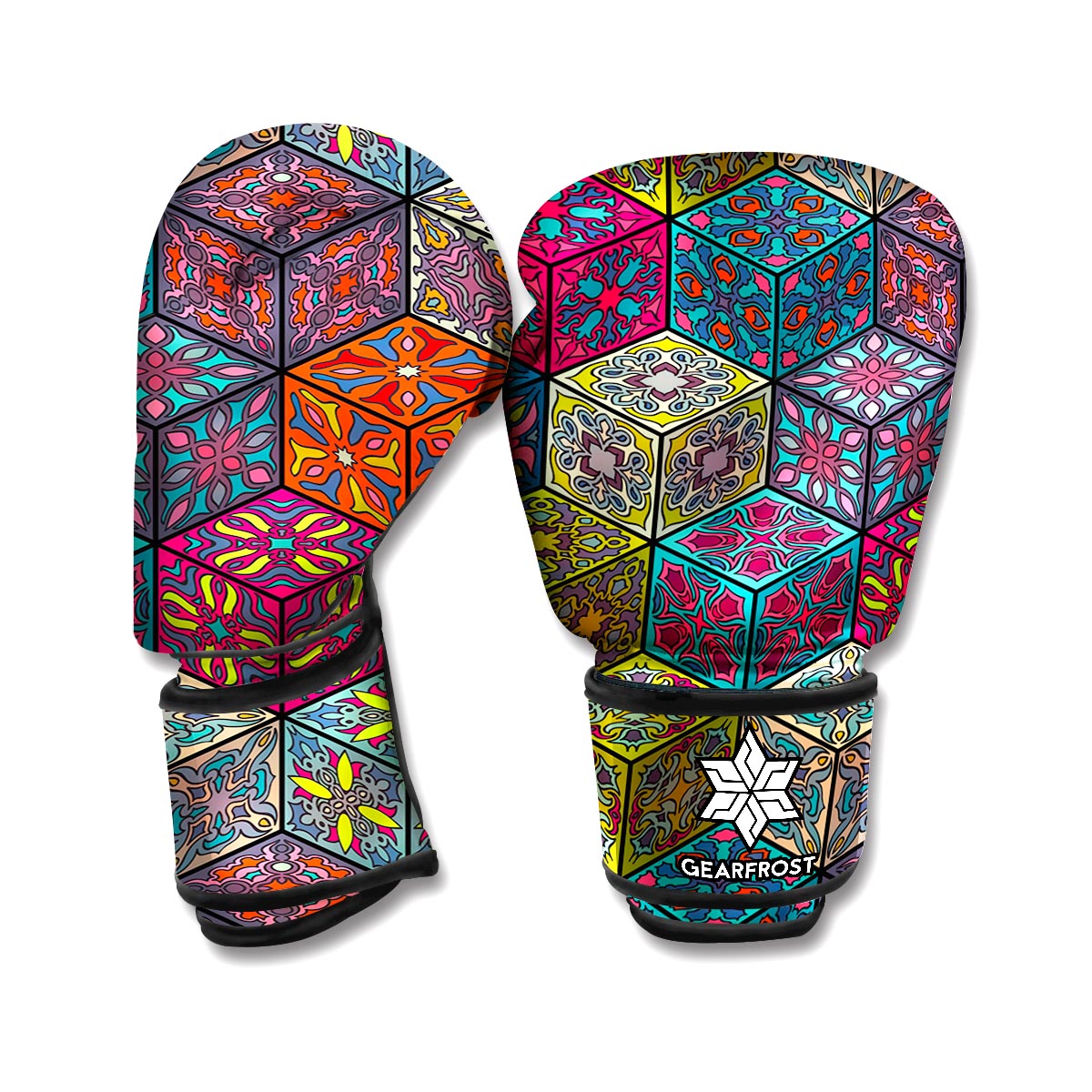 Bohemian Indian Box Pattern Print Boxing Gloves