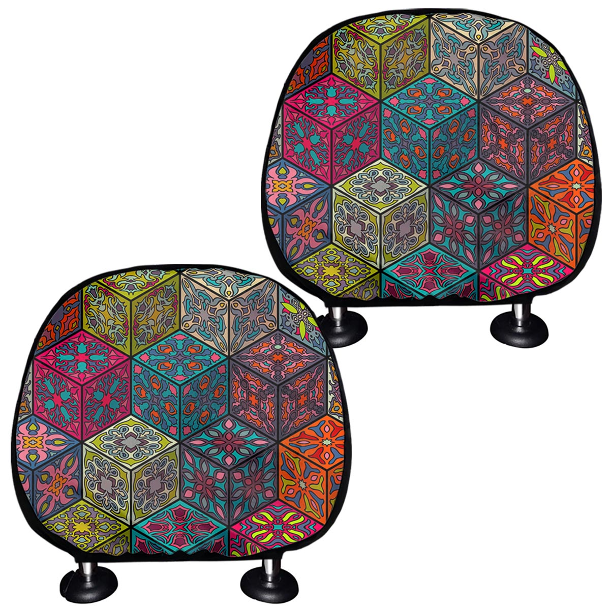 Bohemian Indian Box Pattern Print Car Headrest Covers