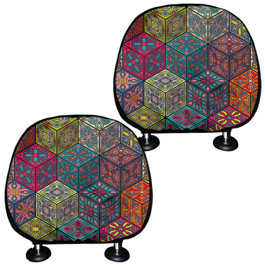 Bohemian Indian Box Pattern Print Car Headrest Covers