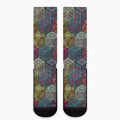 Bohemian Indian Box Pattern Print Crew Socks