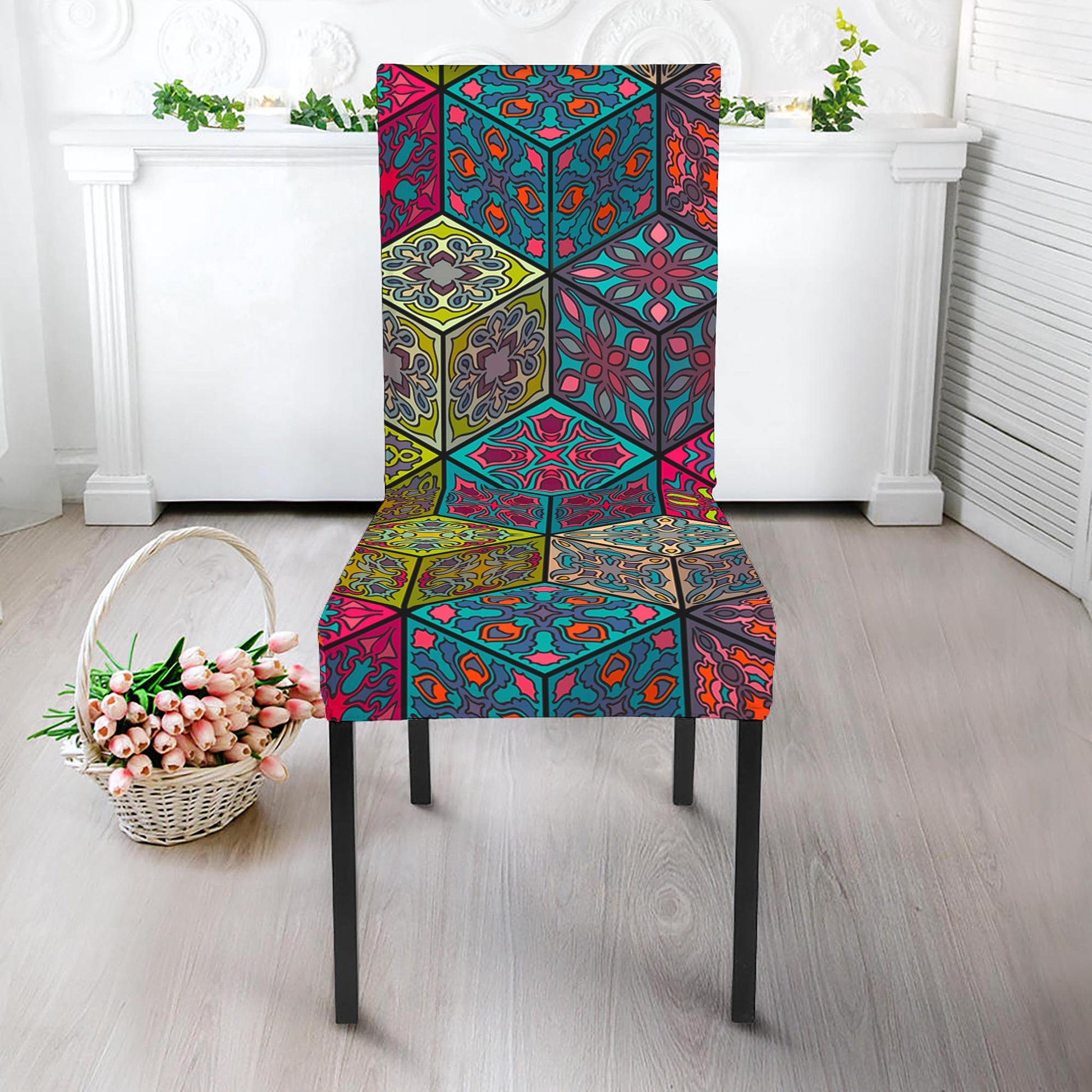Bohemian Indian Box Pattern Print Dining Chair Slipcover