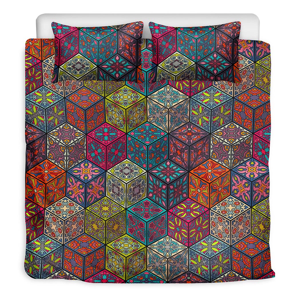 Bohemian Indian Box Pattern Print Duvet Cover Bedding Set