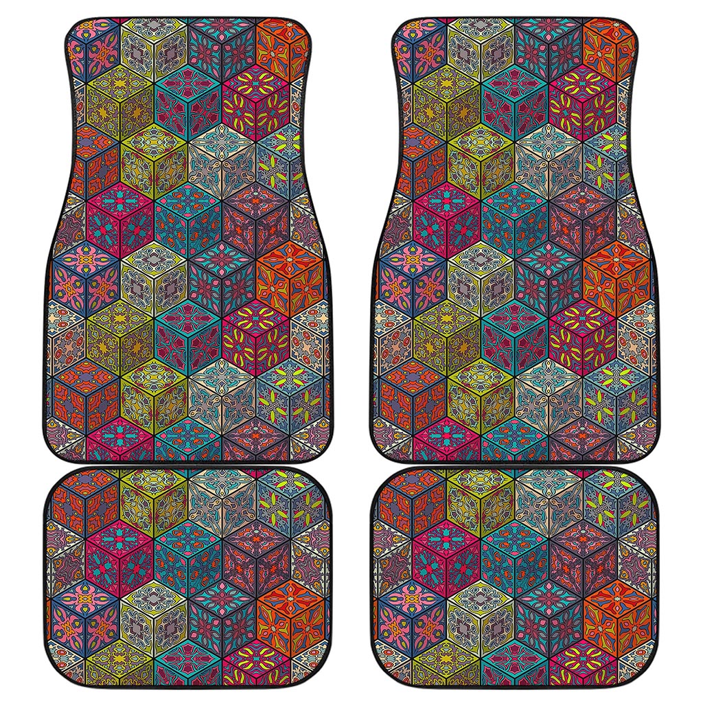 Bohemian Indian Box Pattern Print Front and Back Car Floor Mats