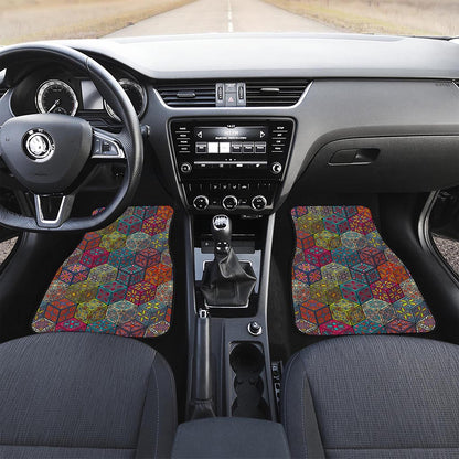 Bohemian Indian Box Pattern Print Front and Back Car Floor Mats
