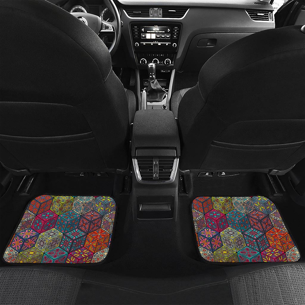 Bohemian Indian Box Pattern Print Front and Back Car Floor Mats