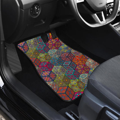 Bohemian Indian Box Pattern Print Front and Back Car Floor Mats