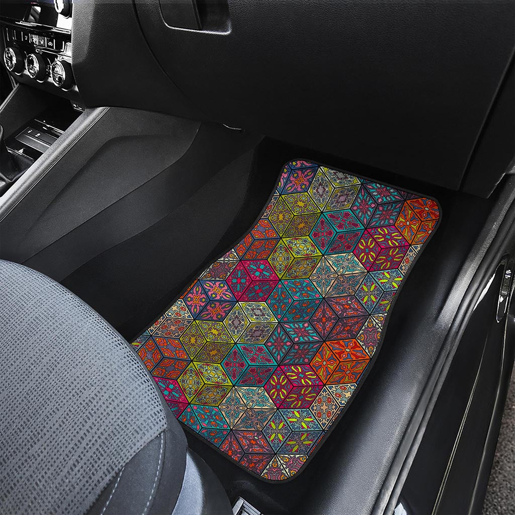Bohemian Indian Box Pattern Print Front and Back Car Floor Mats