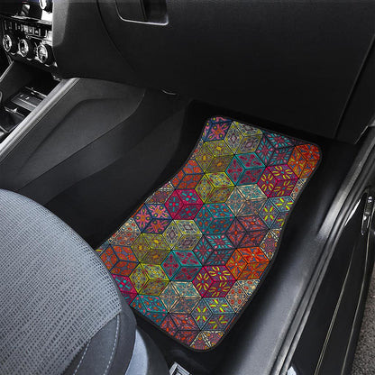 Bohemian Indian Box Pattern Print Front and Back Car Floor Mats