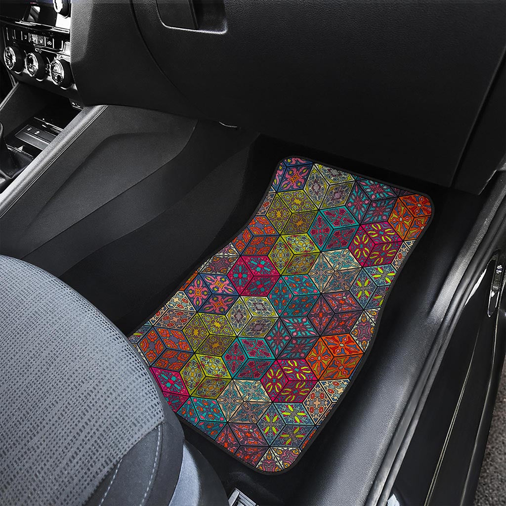 Bohemian Indian Box Pattern Print Front Car Floor Mats