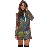 Bohemian Indian Box Pattern Print Hoodie Dress GearFrost