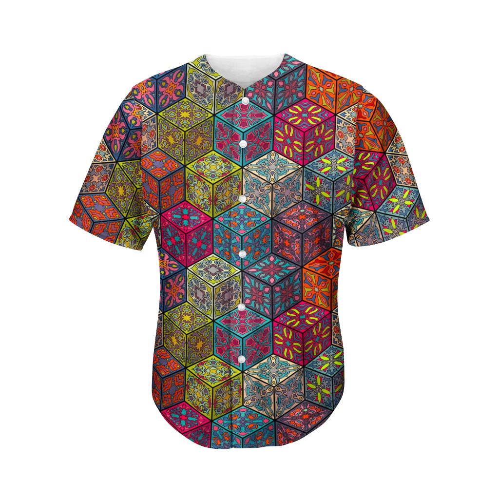 Bohemian Indian Box Pattern Print Men's Baseball Jersey