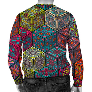 Bohemian Indian Box Pattern Print Men's Crewneck Sweatshirt GearFrost