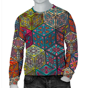 Bohemian Indian Box Pattern Print Men's Crewneck Sweatshirt GearFrost