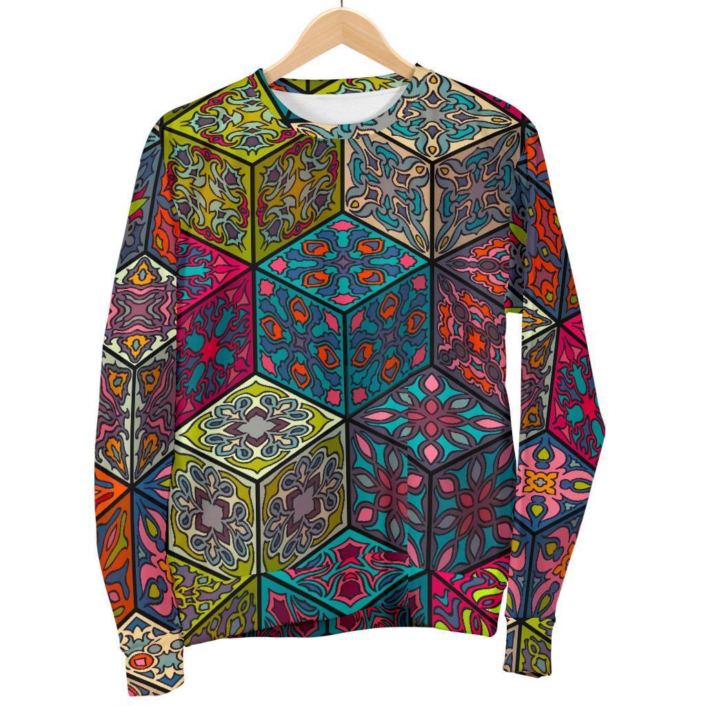 Bohemian Indian Box Pattern Print Men's Crewneck Sweatshirt GearFrost